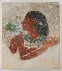 Målning av en man som luktar på en lotusblomma, ca 1479-1390 f.Kr (kalksten, gesso, pigment)