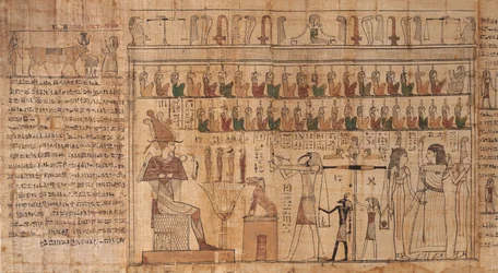 Tsekhons dödbok, detalj, vägning av själar (psykostas), -664 till -332 (papyrus)