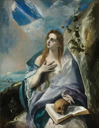 ""La Madeleine repentante"" Målning av Domenikos Theotokopoulos dit El Greco (1541-1614) 16eme siecle - El Greco, Dominico (1541-1614) - 1577 - Olja på duk - 156,5x121 - Szepummuveszeti, Budapest Muze