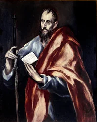 Apostolatet i katedralen i Toledo: Aposteln Sankt Paulus. Målning av Domenikos Theotokopoulos dit El Greco (1540-1614)