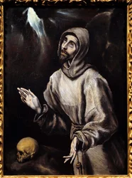 Saint Francois of Assisi (1181-1226) får stigma Målning (Vanita) av Domenikos Theotokopoulos dit El Greco (1541-1614) 1595 Sön. 0,76x0,57 m Pau, Museum of Fine Arts