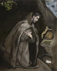 Saint Francis knästående i meditation, 1595-1600