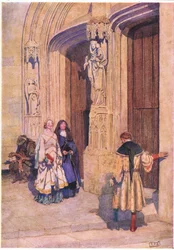 Petrarch och Laura i Avignon: "Hur ofta sa jag, invärtes och fylld av rädsla, utan tvivel kom denna varelse från paradiset". (litho)