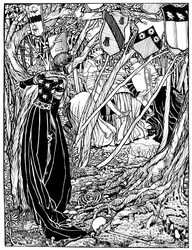 En illustration för Sir Lancelot Du Lake, 1898.