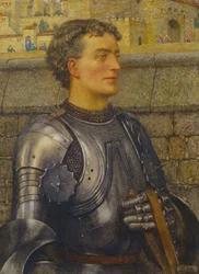 "Sir Lancelot gick först till ambassadören för att hämta henne, och hon tog honom för kungen" (penna, akvarell och kroppsfärg på papper)