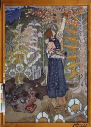 Un conte de fairy (La belle et la bete) - En saga (Flickan och odjuret) - Målning av Elena Dmitryevna Polenova (1850-1898), olja på duk
