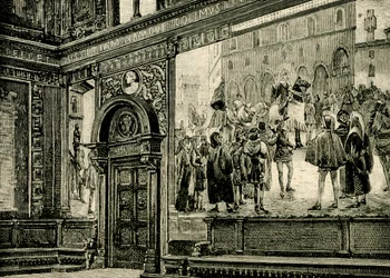 Freskerna i den stora salen i Barnabiternas palats, av Elia Bonci (1866-1953), Macerata, Marche, Italien