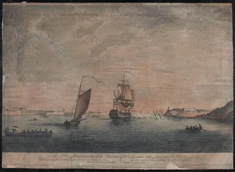 En vy av ingången till Havannas hamn, tagen inifrån vraken, Havanna