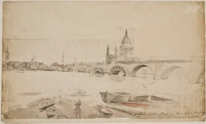 London Bridge och S:t Paul sedda från sidan av Themsens strand