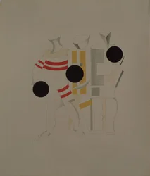 Idrottsmän. Statyett för operan Seger över solen av A. Kruchenykh, 1920-1921