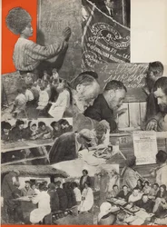 Kampen mot analfabetismen. Illustration från USSR Builds Socialism, 1933.