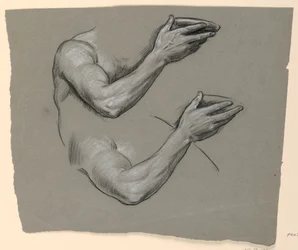 Teckning, Detaljer av två mansarmar, ca 1885