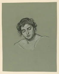 Teckning, Kvinnohuvud, ca 1885