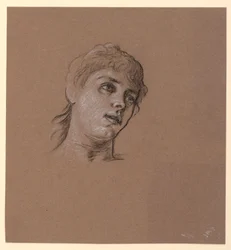Teckning, Porträttskiss av en ung flicka, ca 1885
