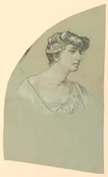Teckning, Porträttskiss av en ung kvinna, ca 1885