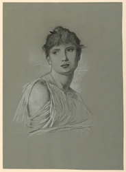 Teckning, Porträttskiss av en ung kvinna, ca 1885