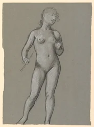Teckning, studie av kvinnlig nakenbild, ca 1885