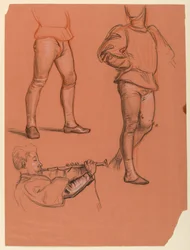 Teckning, detaljer av mansfigurer, ca 1885