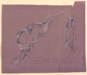 Teckning, studier av draperi för figuren "Fortune", ca 1877
