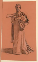 Teckning, studie till figur i "Bröllopsprocession", ca 1872