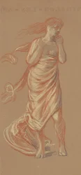 Stående draperad kvinnlig figur, ca 1872-77 (krita på vävt papper)