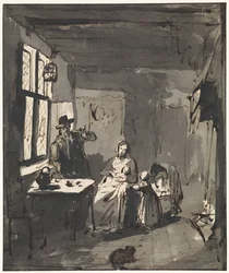 Interiör med familjescen