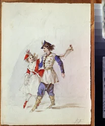 Ett par dansare i polsk kostym (dansande par i polsk klänning) - Målning av Elizaveta Merkuryevna Bem (Elisabeth Bohm) (1843-1914) - Akvarell på papper