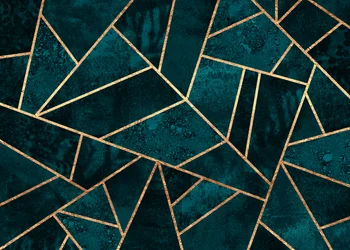 Geometrisk mosaik i turkos och guld