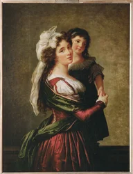 Mme Rousseau, hustru till arkitekten Pierre Rousseau, och hennes dotter ...