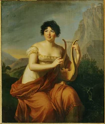 Porträtt av Germaine Necker, Mme de Stael ... (olja på trä)