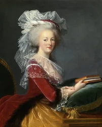 ""Porträtt av Marie Antoinette (Marie-Antoinette) av Lorraine Habsburg (1755-1793) drottning av Frankrike"" Målning av Marie Louise Elisabeth Vigee Lebrun (Vigee-Lebrun)(1755-1842) 1785 Privat samling