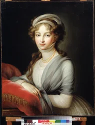 Porträtt av kejsarinnan Elisabeth Alexeievna, prinsessan Louise av Baden (eller Baden) (1779-1826) (Porträtt av kejsarinnan Elizabeth Alexeievna, prinsessan Louise av Baden). Målning av Marie Louise Elisabeth Vigee Lebrun (1755-1842). Olja på duk, 80 x 64,