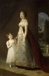 Porträtt av Caroline Bonaparte 1782-1839, drottning av Neapel och Sicilien, med sin dotter, Letizia, 1807