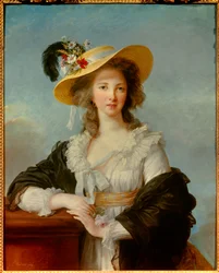 Porträtt av Yolande Gabrielle Martine de Polastron, hertiginna av Polignac (1749-1793), med stråhatt, 1782, 0,92 x 0,73 m