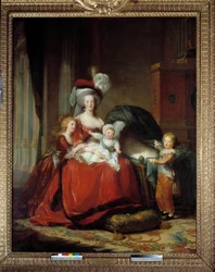 Porträtt av Marie Antoinette (Maire-Antoinette) av Lorraine Habsbourg (1755-1793) drottning av Frankrike och hennes barn