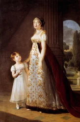 Porträtt i foten av Marie Annonciade Caroline Bonaparte (1782-1839) Prinsessan Murat med sin dotter Laetitia (Maria Letizia Josephine Murat)