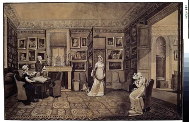 Salongen i Prins Ivan Ivanowitch Baryatinsky-huset (1772-1825) i Altona (Salen i Baryatinsky-huset i Altona). Teckning av Marie Louise Elisabeth Vigee-Lebrun (Vigee Lebrun) (1755-1842)