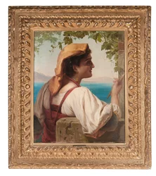 En italiensk jungfru lagade nät i Neapelbukten, 1872