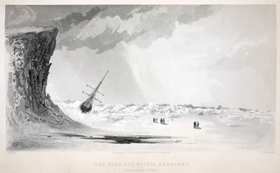 Packet utanför Sylvia Headland, illustration från "The second Grinnell Expedition in Search of Sir John Franklin...", 1856.