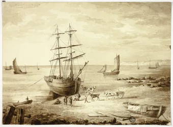 Lastbåt i hamn