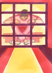 En person som är instängd i synd är som en fånge i en bur, med nyckeln på insidan, 2004 (w/c på papper)