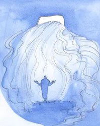 En själ kan hälsa Kristus, i nattvarden, genom att säga: "Kasta ditt ljus inombords och gå in (med ditt utgjutande av nåd)", 2001 (w/c på papper)