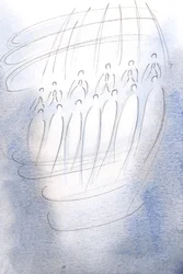 Änglar omringade helgedomen och bad under himlens ljus., 2001 (w/c på papper)