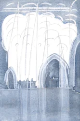 Änglar omringade vår präst och altaret, med Christ Really Present, 2000 (w/c på papper)