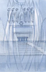 Änglar tillber varhelst Kristus är närvarande, mörker eller kyla inte motstå., 2001 (w/c på papper)