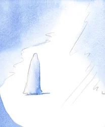 Liksom Abraham stod redo att lyda Guds vilja, så stod Vår Fru för att göra sitt offer, så gott vi kan, på vår egen "Calvaries", 2002 (w/c på papper)