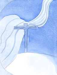 När Kristus utgjuter sitt blod i ett nytt förbund sveper en stor illvillig vind över korset, hotar och förstör, 2001 (w/c på papper)