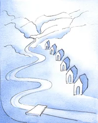 Som en munk arbetar, genom bön, exempel, undervisning och vänlighet, för att ta hand om och utbilda barn, hjälper han till att bygga upp dem till en serie av den Helige Andes tempel, 2003 (w/c på papper)