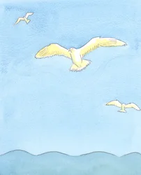 Som en mås svävar utan ansträngning i höjden och vilar på vindarna när den blickar runt, så kan själen sväva utan ansträngning i bön, 2003 (w/c på papper)