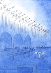 När vi bad de heliga att be för oss i liturgin, såg jag helgonen i ära, med händerna ut, när de gick i förbön för oss som bad nedan, 2003 (w/c på papper)